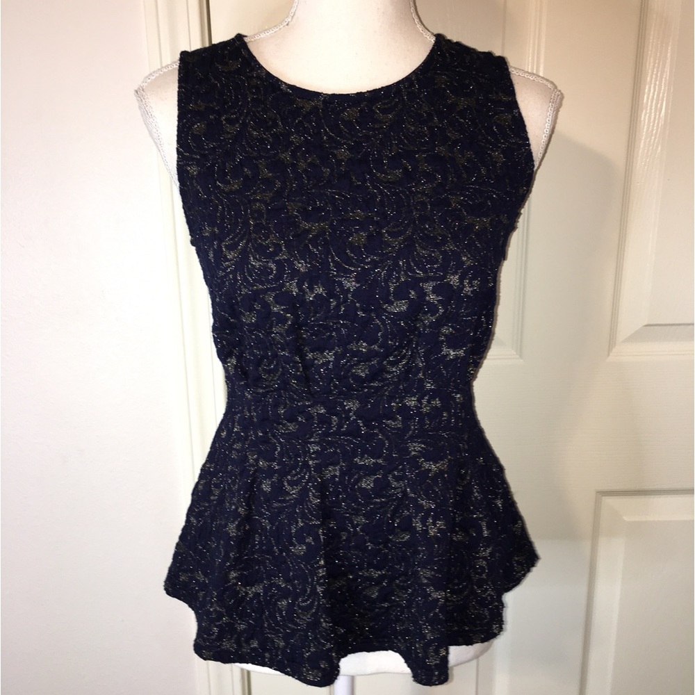 Anthropologie Eva Franco Metallic Jacquard Peplum Top